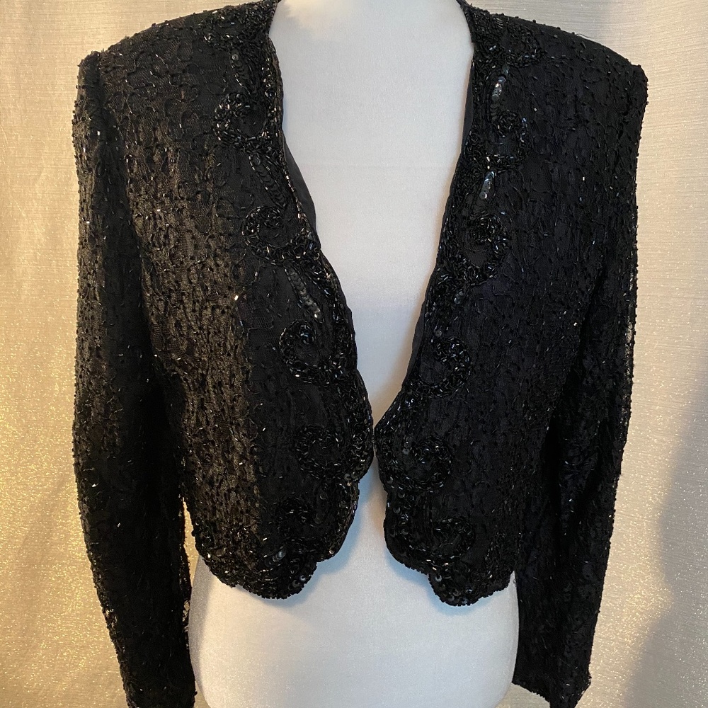 BLACK BEADED JACKET/ blazer/